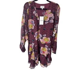 NEW Joie Women's 10 Silk Oxblood Multi‎ Floral Lined Long Sleeve Dress